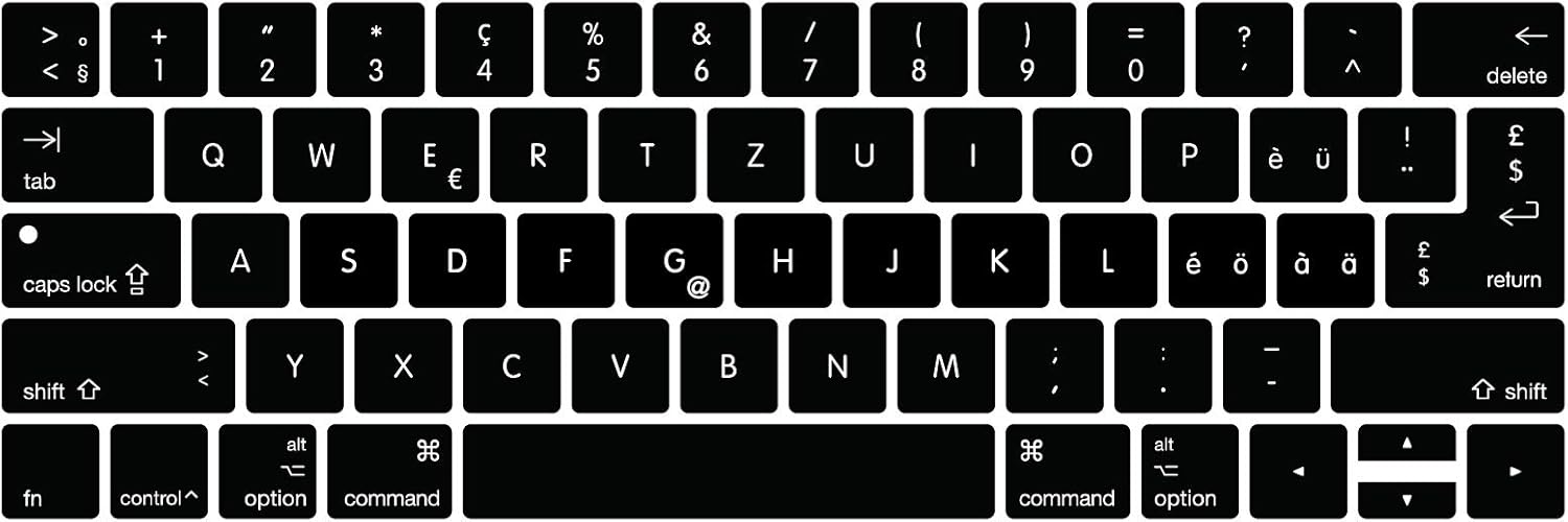 MMDW Swiss Language Silicone Keyboard Cover for MacBook Pro 13 15 inch 2019 2018 2017 2016 with Touch Bar&Touch ID Model:A2159 A1989 A1706/A1990 A1707,USA and European Version