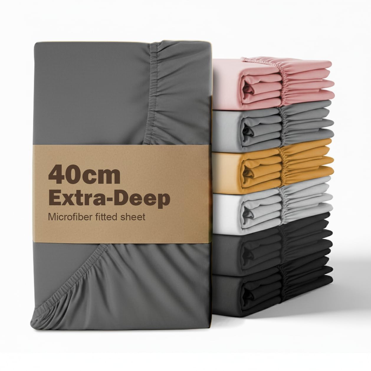 REHAN & CO King Size Fitted Sheets Grey Extra Deep Pocket 16 Inch (40 Cm) Super Soft 100% Brushed Microfiber Kingsize Fitted Bed Sheets (152x200cm) — image 1