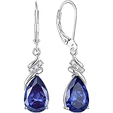 Blaniy Teardrop Dangle Drop Earrings 925 Sterling Silver Leverback Created Gemstone Earrings Birthstone Jewelry for Women