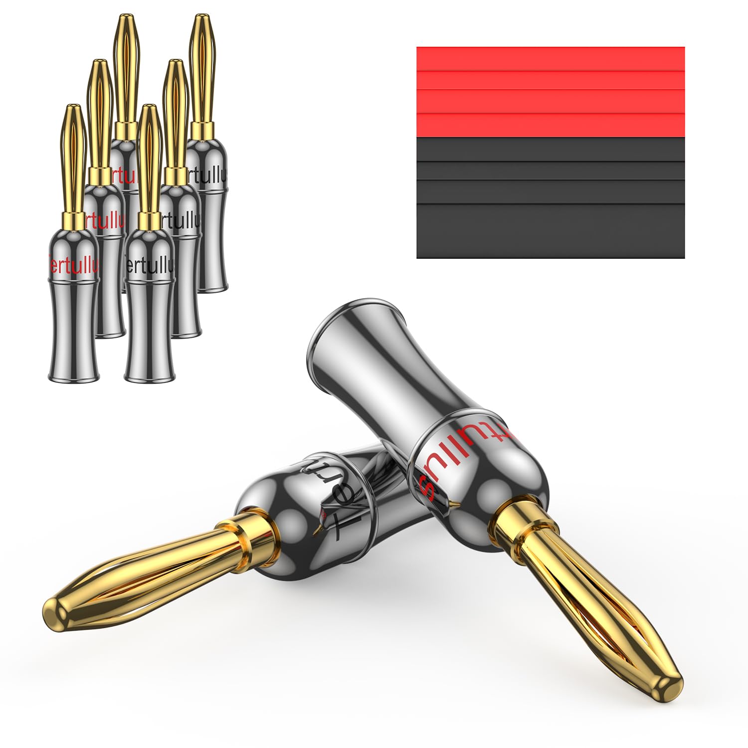 Tertullus 8 Pcs 4mm Banana Plug Connectors Gold Plated Dual Screw Lock Speaker Wire Connectors（UST）