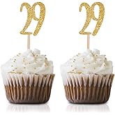 Gold Happy 29th Birthday Cupcake Topper, 24-Pack Number 29 Glitter Birthday Party Cupcake Toppers, Decorations