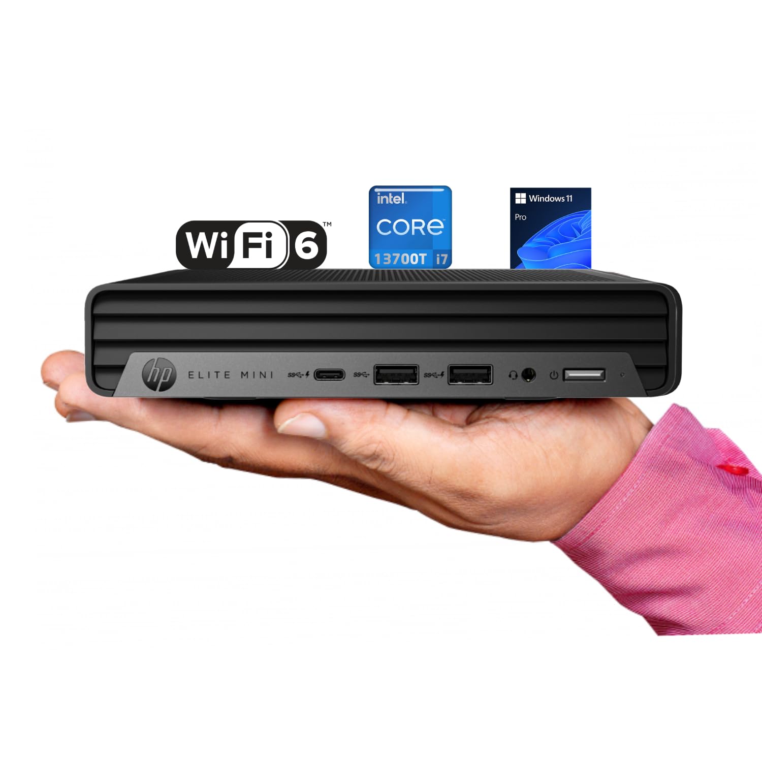 HP Elite Mini G9 Business Desktop Computer, 13th Gen Intel 16-Core i7-13700T, 32GB DDR5 RAM, 1TB PCIe SSD, USB-C, Ultra Quite Design, RJ-45, HDMI, Wi-Fi 6, Bluetooth, KB & Mouse, Windows 11 Pro
