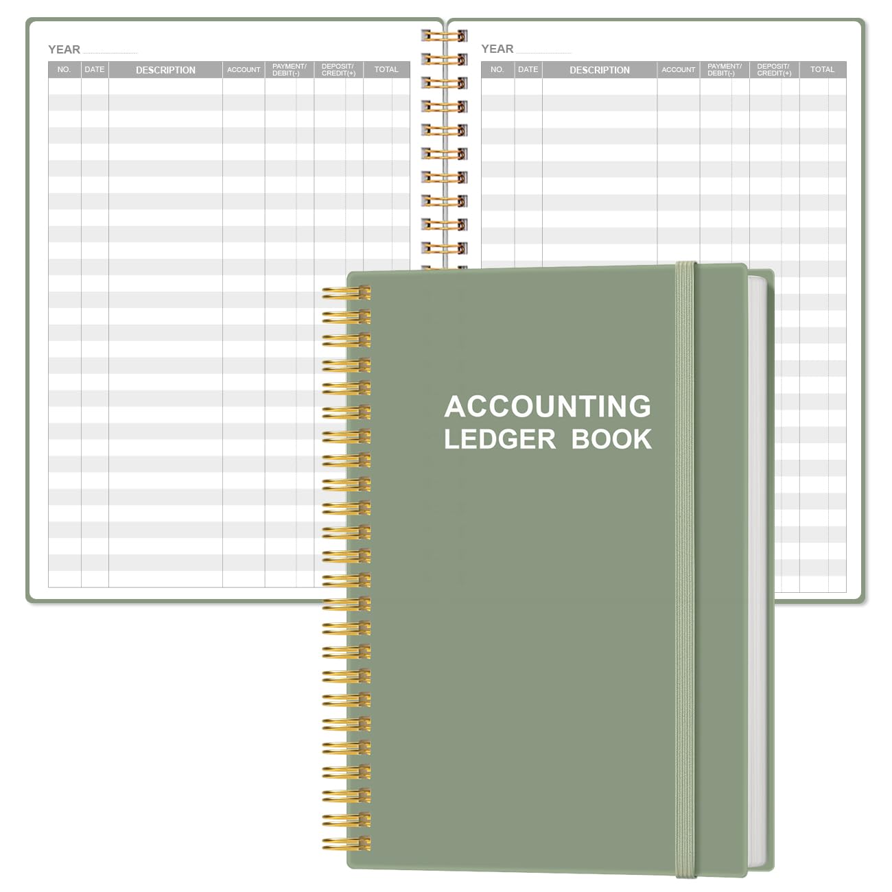 Accounting Ledger Book - A5 Ledger Book for Bookkeeping, Small Businesses & Personal Use, Expense Tracker Notebook for Tracking Money, Expenses, Deposits & Balance, 5.8" x 8.4", Green