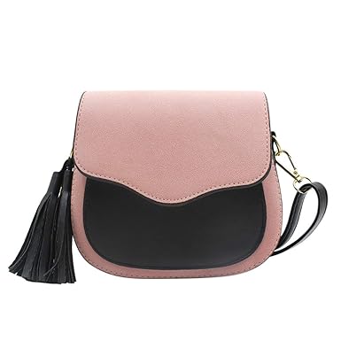 Aimeio Women Girl Leather Saddle Bag Purse Small Crossbody Shoulder Bag Satchel with Tassel