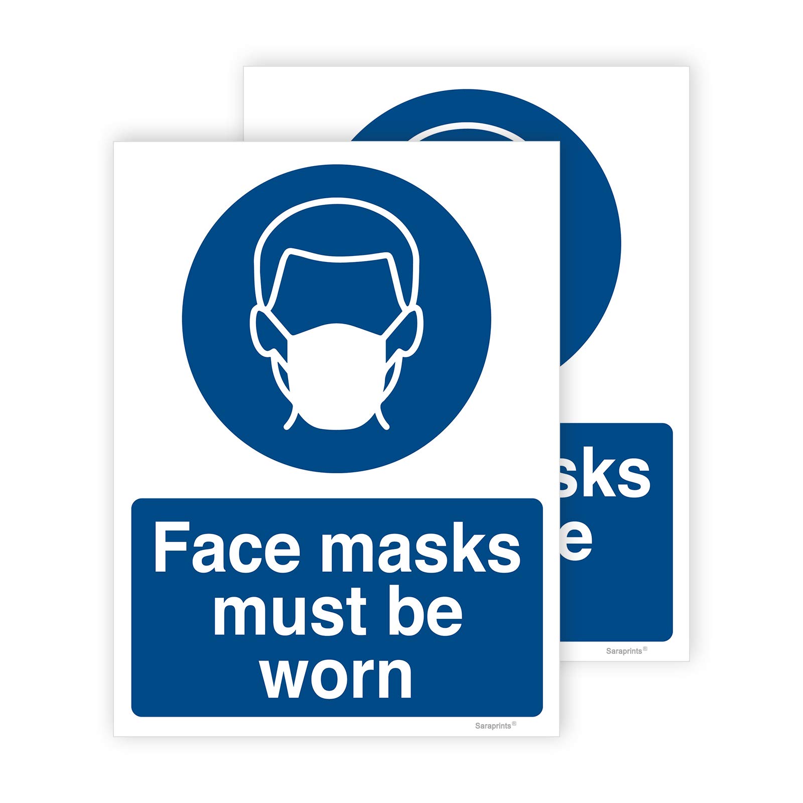 Pack of 2 Face Mask Sign Stickers Self Adhesive Vinyl 150mm x 200mm V1107