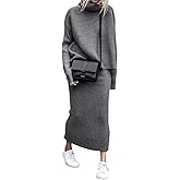 utcoco Women's Pullover Sweaters 2 Piece Outfits Long Sleeve Knit Pullover and Long Skirt Sweater Sets