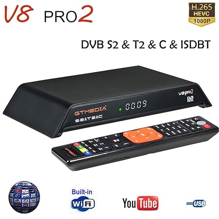 GT Media V8 PRO2 S2/T2/Kabel/ISDBT Digitaler Satelliten TV Receiver Kabel Terrestre Decoder, 1080P Full HD H.265 HEVC AVS+ WL