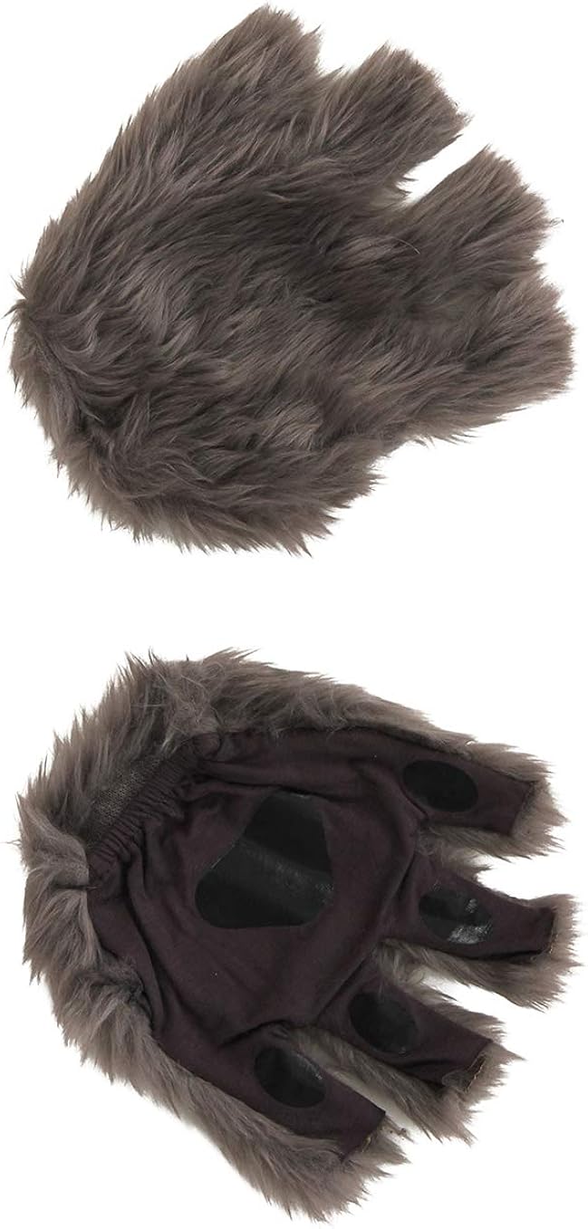 Gray Fingerless Wolf Animal Costume Paws for Adults and Kids: Clothing