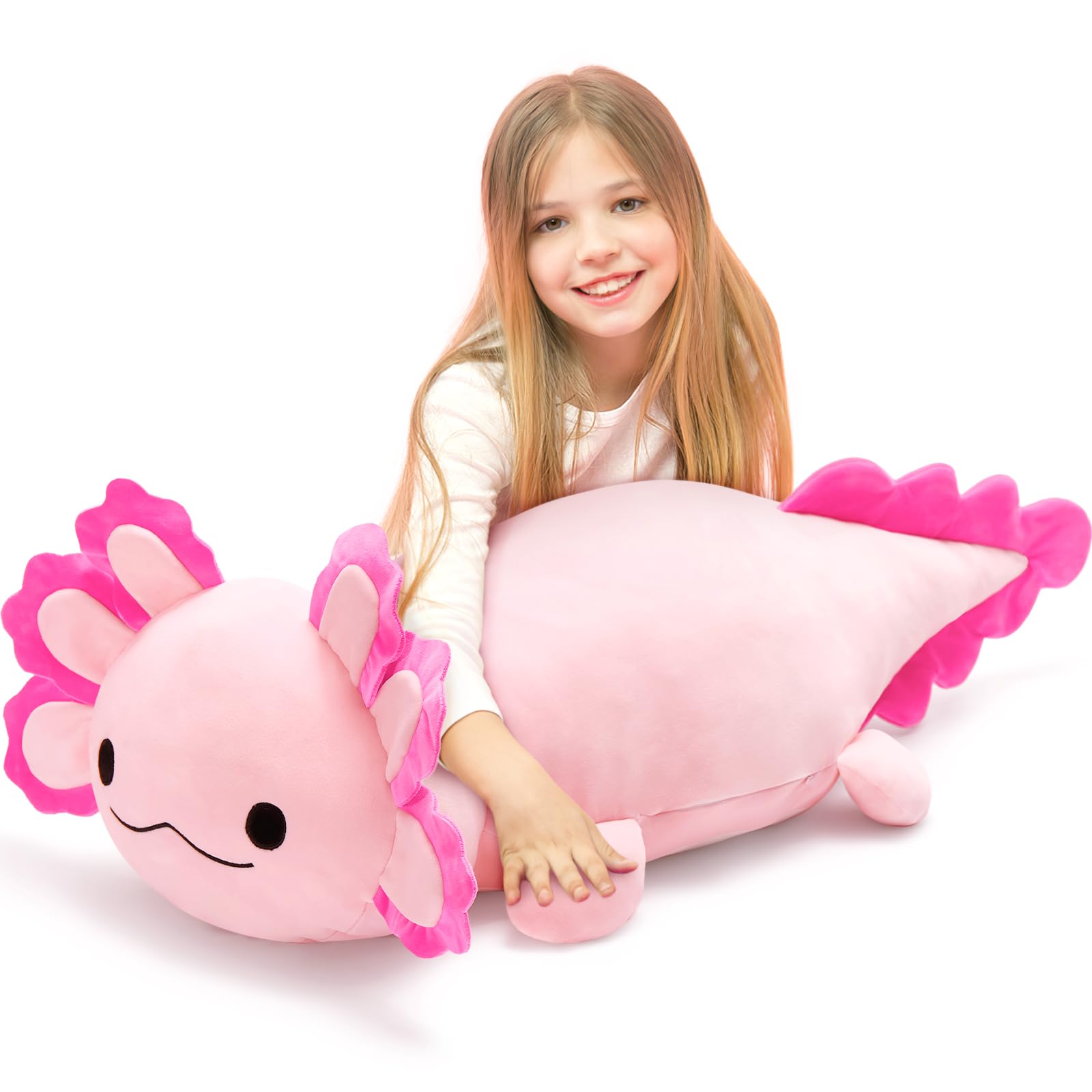 Photo 1 of BENINY Large Pink Axolotl Plush Toy, 39" Giant Stuffed Animal Plush, Big Huggable Toys Gift for Girls Kids, Long Squishy Pillow for Holiday Birthday Christmas