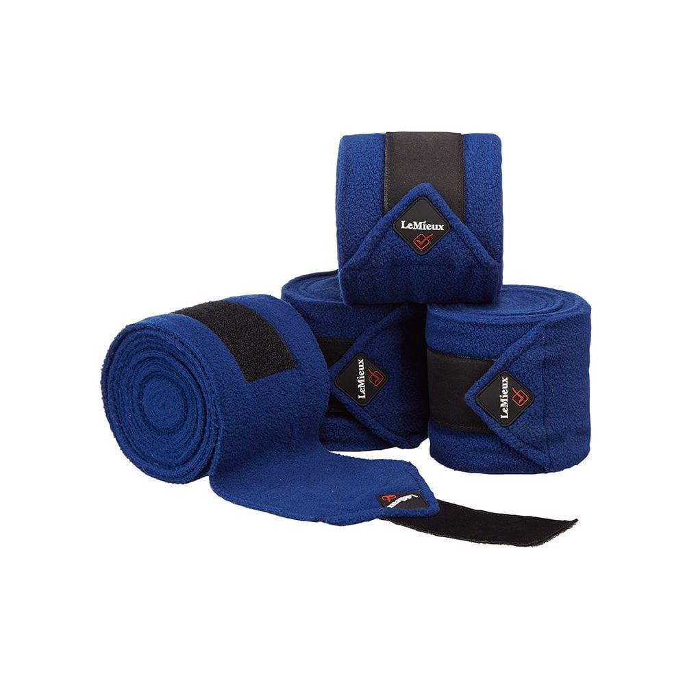 LeMieux Classic Polo Full Exercise Bandages in Navy with Zipped Case - Soft Fleece Protection Wraps - 3.8 m Long - Pack of 4