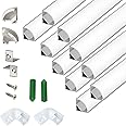 THMOOTHER V Shape 6.6FT 200CM LED Strip Aluminum Channel Diffuser, 10-Pack 16x16MM Anodized Silver Track with Curved Milky Cover, Corner Connector and Mounting System