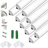 THMOOTHER V Shape 6.6FT 200CM LED Strip Aluminum Channel Diffuser, 10-Pack 16x16MM Anodized Silver Track with Curved Milky Cover, Corner Connector and Mounting System