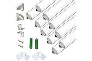 THMOOTHER V Shape 6.6FT 200CM LED Strip Aluminum Channel Diffuser, 10-Pack 16x16MM Anodized Silver Track with Curved Milky Cover, Corner Connector and Mounting System