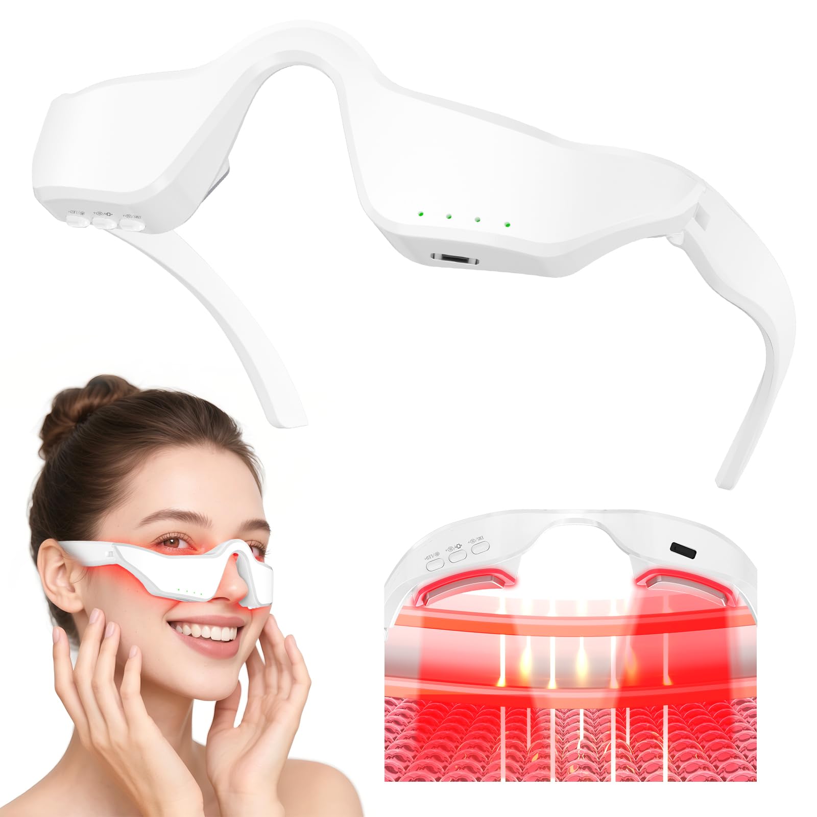 Photo 1 of 5-in-1 Smart Eye Massager Glasses - Red Light Therapy with Microcurrent, Heat & Vibration, for Eye Bags Dark Circles Puffiness Wrinkles Fine Lines Eye Strain Gift for Women & Men