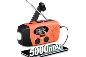 WENBELLE 5000mAh Emergency NOAA Weather Radio, Self Powered FM AM Hand Crank Radios, Solar Radio with SOS, Earphone Jack, 4 Modes LED Flashlight, Phone Charge (Orange)