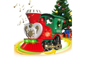 JQ JUQU JUQU Train Toy for Christmas - Toy Train w/Lights & Customized Sounds for Christmas - 360° Rotation Moving Bump and Go Train Locomotive for Kids Toddlers for Age 3 4 5 6 7 8+ Boys Girls (Red/Green)