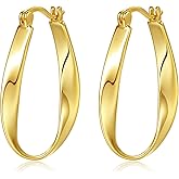 DAILY VIBES Big Gold Twisted Hoop Earrings for Women 925 Sterling Silver Post Dainty Large Hypoallergenic 14k Gold Plated Hoops Earrings for Women