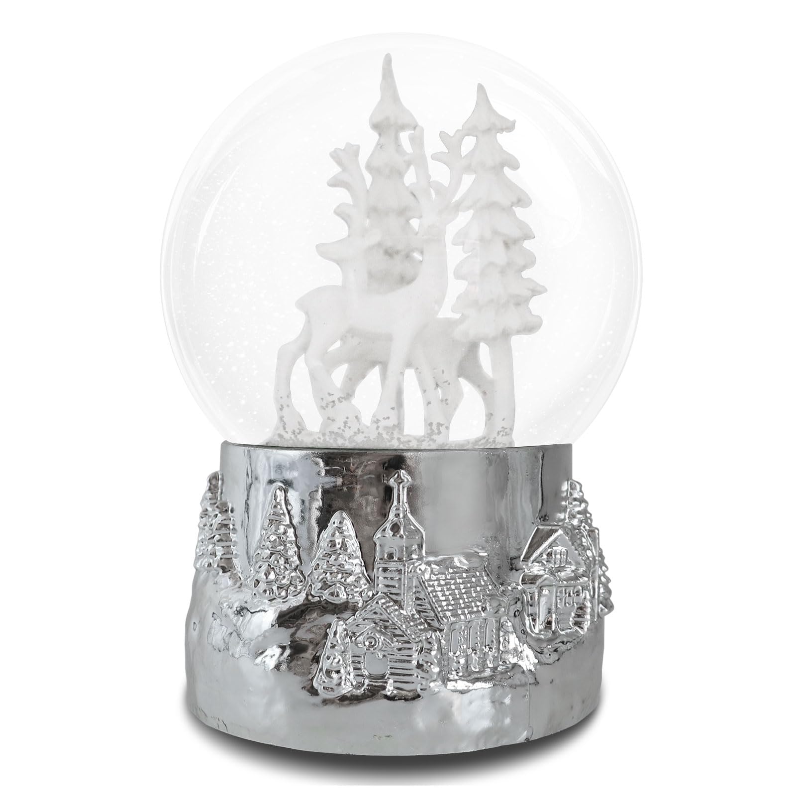 Hpoeude Winter White Deer Musical Christmas Snow Globe LED Light Up, 6.7Inch Height Water Globe, Festive Christmas Decor, Ideal Gift for Women and Adult.