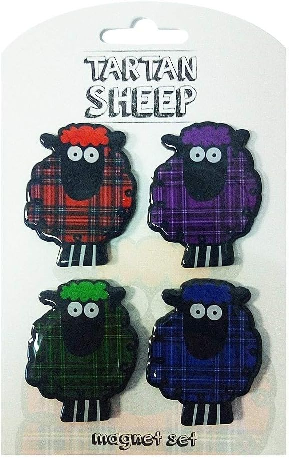 Scottish Multi Tartan Cartoon Sheep Fridge Magnet Set