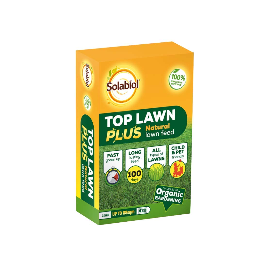 Solabiol Toplawn Plus, 3.5kg - Natural Lawn Fertiliser - Improves Soil Nutrients - Approved for Organic Growing - for Use On All Lawn Types Including New Lawns - Lawn Nutrition - Garden Care