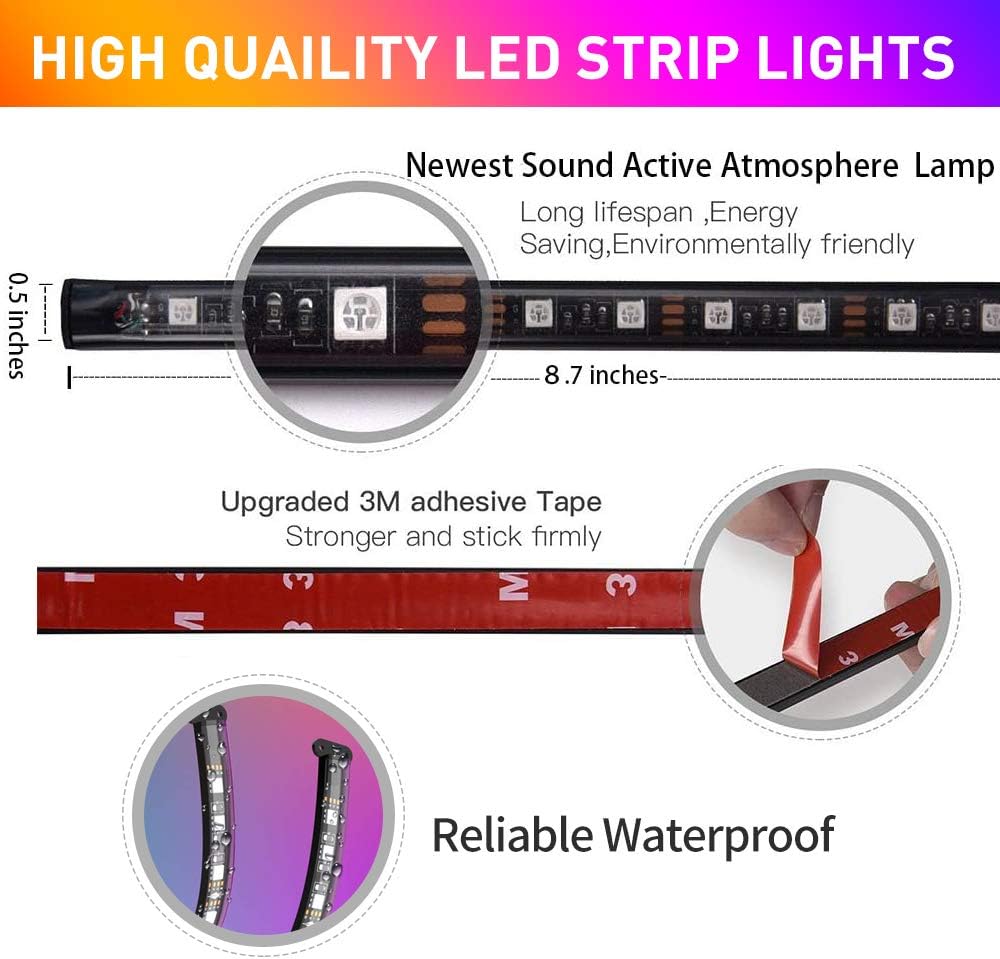 CT CAPETRONIX Interior Car Lights, Car led strip lights interior with APP and IR Remote, Upgrade 2-in-1 4pcs Waterproof RGB 48 LEDs Music Car LED Lights Under Dash Lighting Kit with Car Charger DC 12V: Automotive