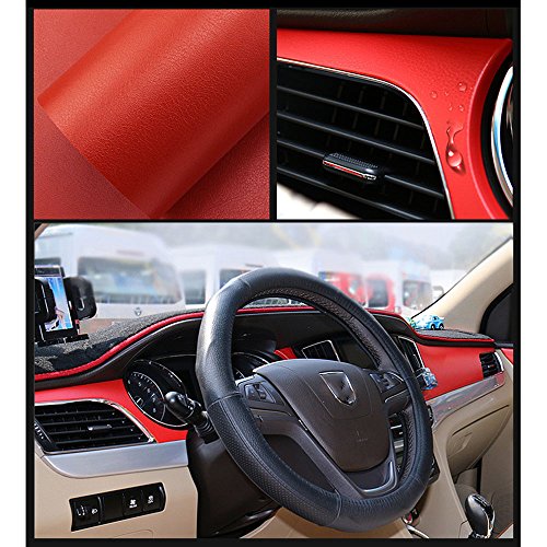 HOHOFILM 1ft x 5ft Grain Red Leather Vinyl Wrap Paper for Car Automobile Interior Exterior Protection