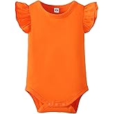 LYSMuch Baby Girls Ruffle Sleeves Bodysuit Infant Solid Color Top Jumpsuit