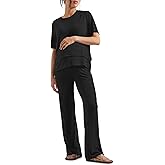 Tankaneo Womens Postpartum Maternity Pajamas 2 Piece Sets Rib Short Sleeve Nursing Tops and Elastic Waist Pants Loungewear