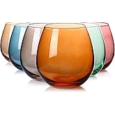 ELERGIFTS Colored Stemless Wine Glasses Set of 6-15 oz Hand-Blown Crystal Colored Glassware, Multicolor Drinking Glasses, Wedding, Birthday, Christmas, Housewarming Gifts for Women