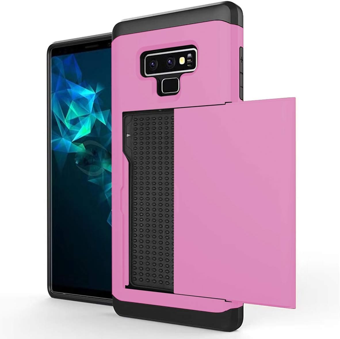 Yersan Galaxy Note 9 Case, Slide Cover Galaxy Note 9 Wallet Case ID Credit Card Slot Hidden Pocket Dual Layer Protective Cover Shockproof Anti-Scratch Cover Case for Galaxy Note 9 Pink