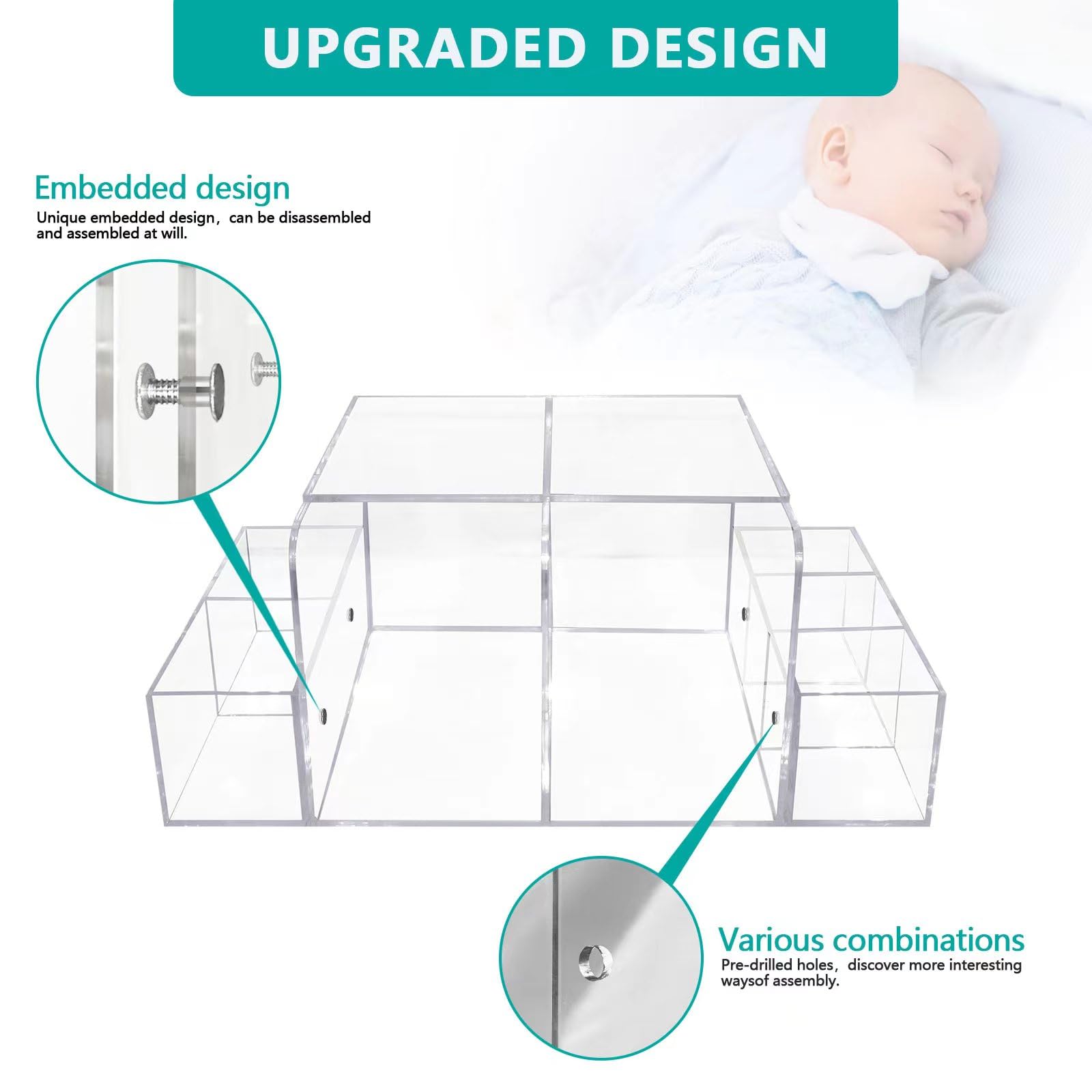 GILPWA Diaper Caddy, Baby Changing Table Organizer, Detachable Clear Acrylic Diaper Storage for Wipe Dispenser, Wipe Warmer and other Diapering Essentials