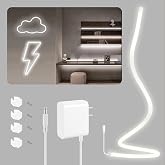 LED Neon Rope Light 360&deg; Lighting 3.28ft 6500K Cool White IP65 Waterproof | Daylight White Round Tube LED Strip 360 Degree Illumination, 24V Flexible Neon Rope Lights for Bedroom Gaming Room Wall Decor