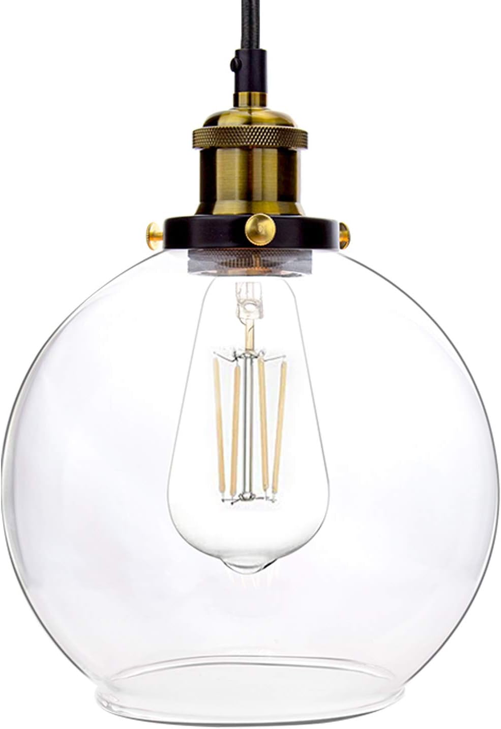 Frideko Vintage Ball Glass Ceiling Pendant Light -7.8 inch Industrial Style Globe Glass Lampshade Hanging Fixture Lighting with Adjustable Cord Length for Kitchen Island Dining Room(20cm) - - 