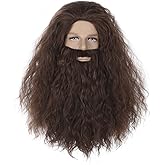 QACCF Qacf Long Curly Mens Wizard Mustache Wig Halloween Costume Cosplay Viking Fake Beard Wig