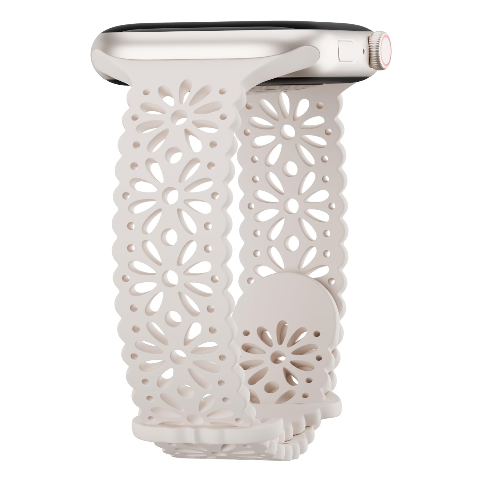 Slim Lace Hollow-out Silicone Bands Compatible with Apple watch Band for Women 38mm 40mm 41mm 42mm 44mm 45mm 46mm 49mm, Soft Thin Floral Engraved Strap for iWatch Series 11 10 9 8 7 6 5 4 3 SE Ultra