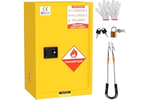 YOEXTO Flammable Storage Cabinet 23.23" x 18.11" x 35", Galvanized Steel Flammable Cabinet 30 Gallon, fire Resistant Cabinet, Chemical, Yellow