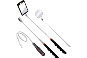 Telescoping Magnetic Pickup Tool Set,Telescopic Inspection Mirror,Flexible Bendable Spring Magnet Stick,LED Flashlight Pickup