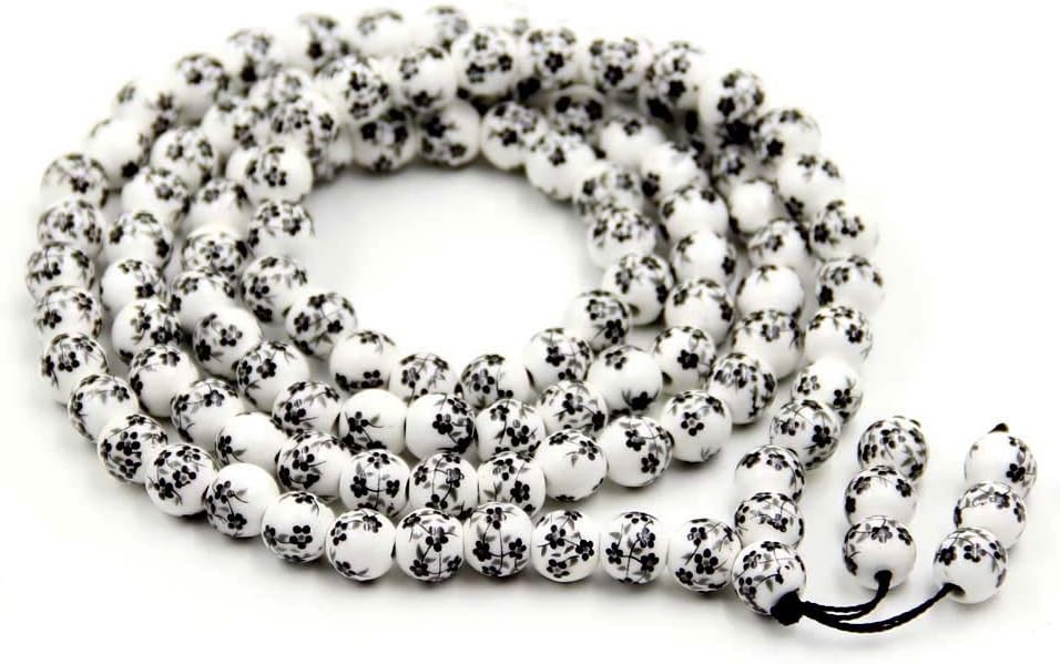 OVALBUY Tibetan 108 8mm Porcelain Flower Prayer Beads Buddhist Mala Necklace