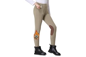 BELEROY Kids Horse Riding Pants Winter Fleece Lined Girls Equestrian Breeches Knee-Patch Horseback Tights with Pockets