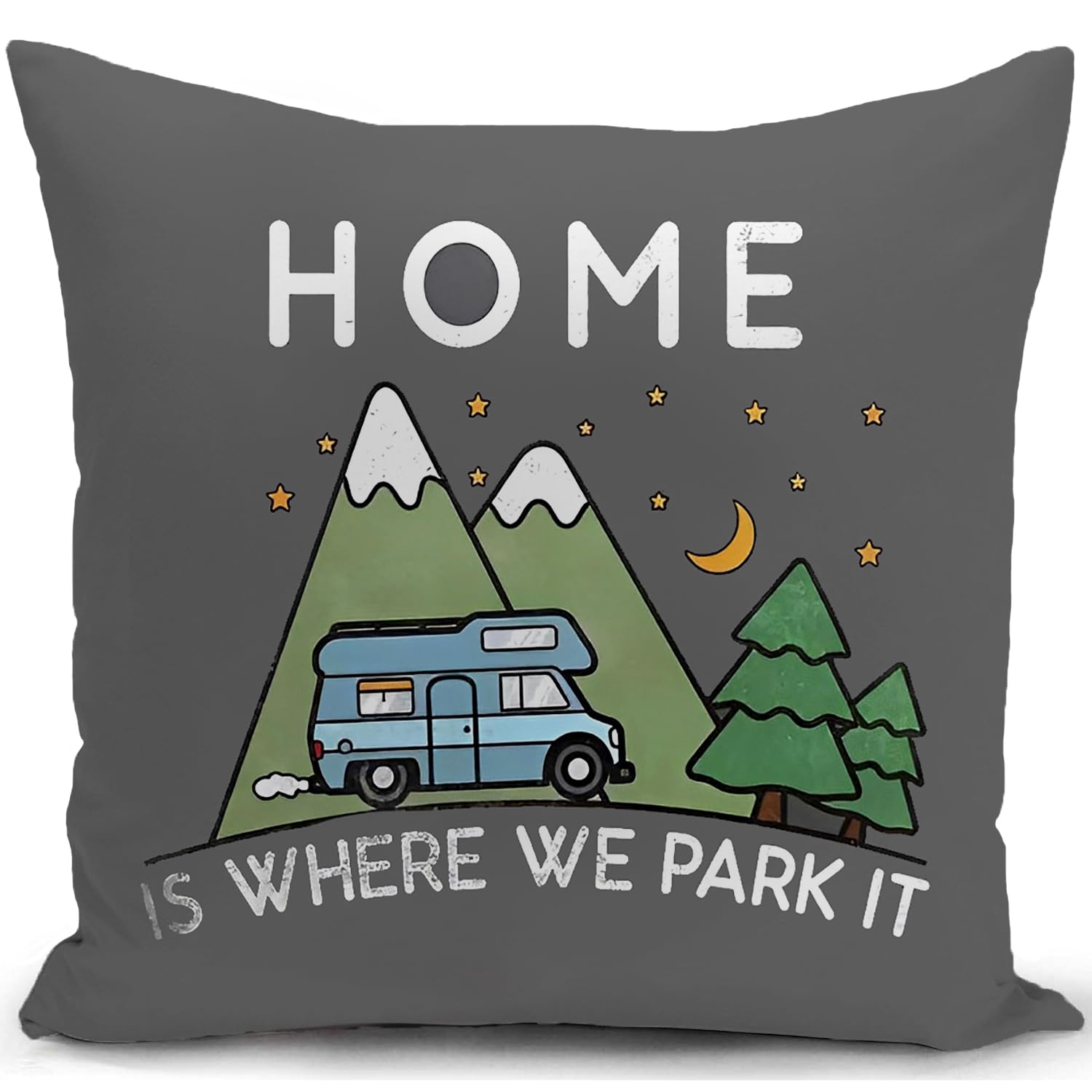 HUASHUZI Cushion Cover Campervan Aaccessories uk Gifts Camper Motorhome Gadgets Grey Caravan Camping Home is Where We Park it Pillow Cover Decor Home Decorate for Holiday Couch Bed Sofa 18"x18" โ image 1