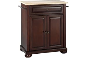 Crosley Furniture Alexandria Wood Top Small Portable Rolling Kitchen Island Storage Cart, Microwave Stand, Mahogany