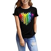 Pride Shirt Women Rainbow Shirts Lesbian Gay Pride T-Shirt LGBTQ Support Short Sleeve Pride Ally Equality Tee Tops