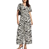 ShallWe Women's Jumpsuits Boho Print Abstract Pattern V Neck Office Business Fashion Daily Vacation Short Sleeve Summer Dress Travel, XX-Large, Black