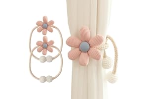 2 Pack Curtain Tie Backs,Braided Rope Holdbacks,Flower Tie Back for Curtains with Pendant,Decorative Pearl Ball and Rope Curt