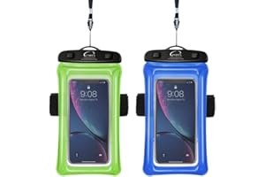 PSHYX Universal 100 Feet Waterproof Phone Pouch Floating Case with Arm Band for iPhone 13 12 11 Pro Max XS XR X 8 7 6S Plus Samsung Google LG Phone up to 7 Inch (Pack of 2) (Blue+Green)