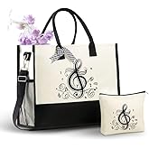 InnoBeta Music Gifts for Women, Canvas Tote Bag with Top Zipper Closure, Cool Music Gifts for Musician, Musical Lover or Teacher on Christmas, Birthday - Treble