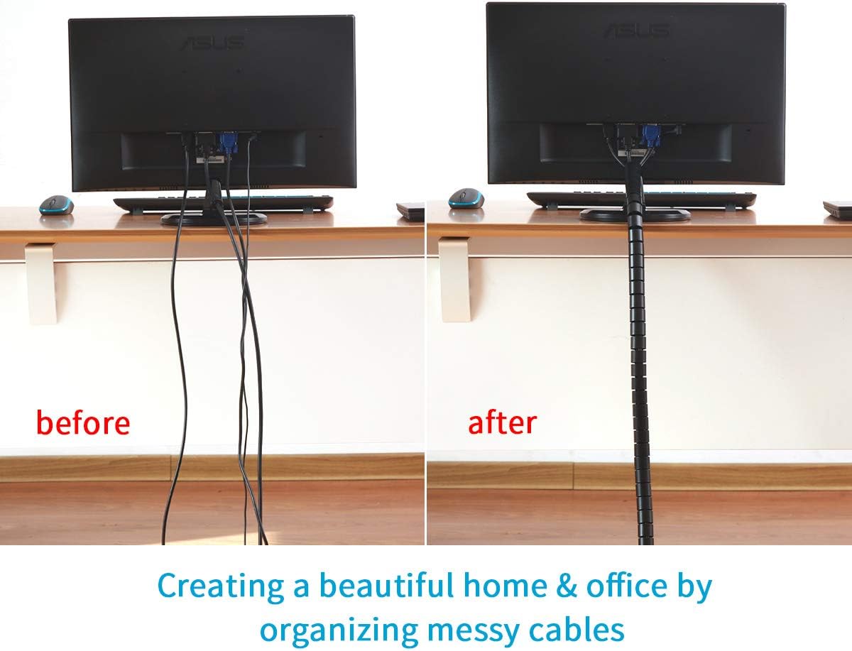 Alex Tech 10ft – 1 inch Cable Sleeve Easy Wrap Cable Management Sleeve Wire Wrap Cord Organizer for Computer TV Home Office - Black: Computers & Accessories