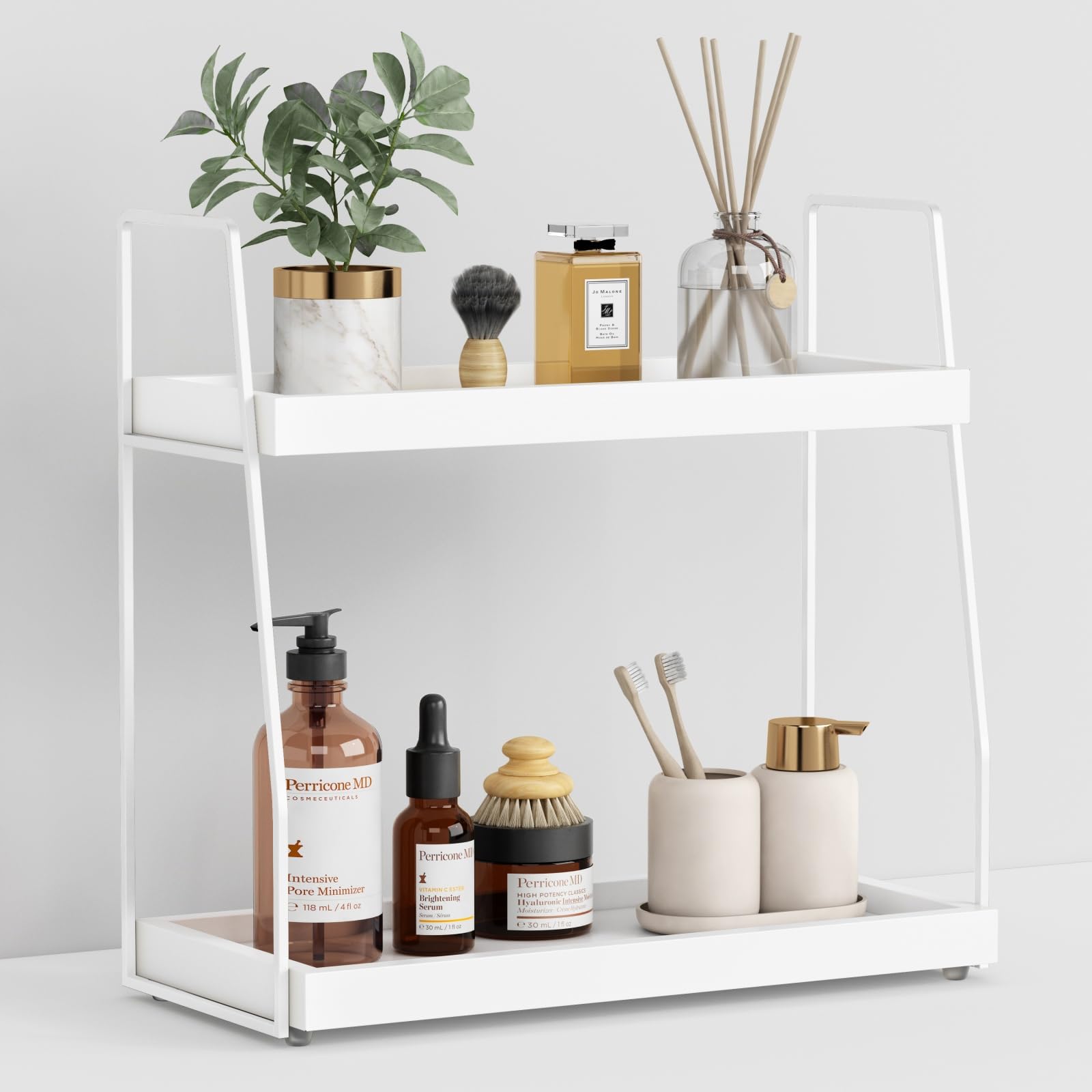 Photo 1 of Forbena White 2 Tier Bathroom Organizer Countertop, Counter Organizer for Bathroom Decor, Modern Sink Organizer Shelf for Vanity Storage, Organizer Tray for Makeup Bedroom (White)