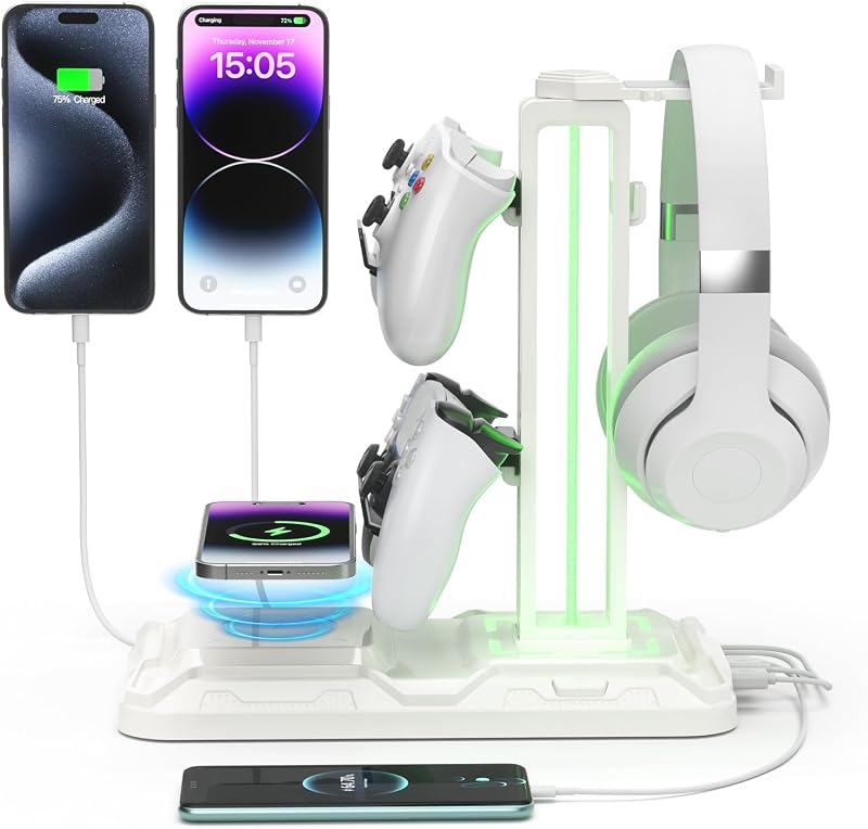 Gaming Headset Halterung & Controller Halter mit Wireless Ladegerät