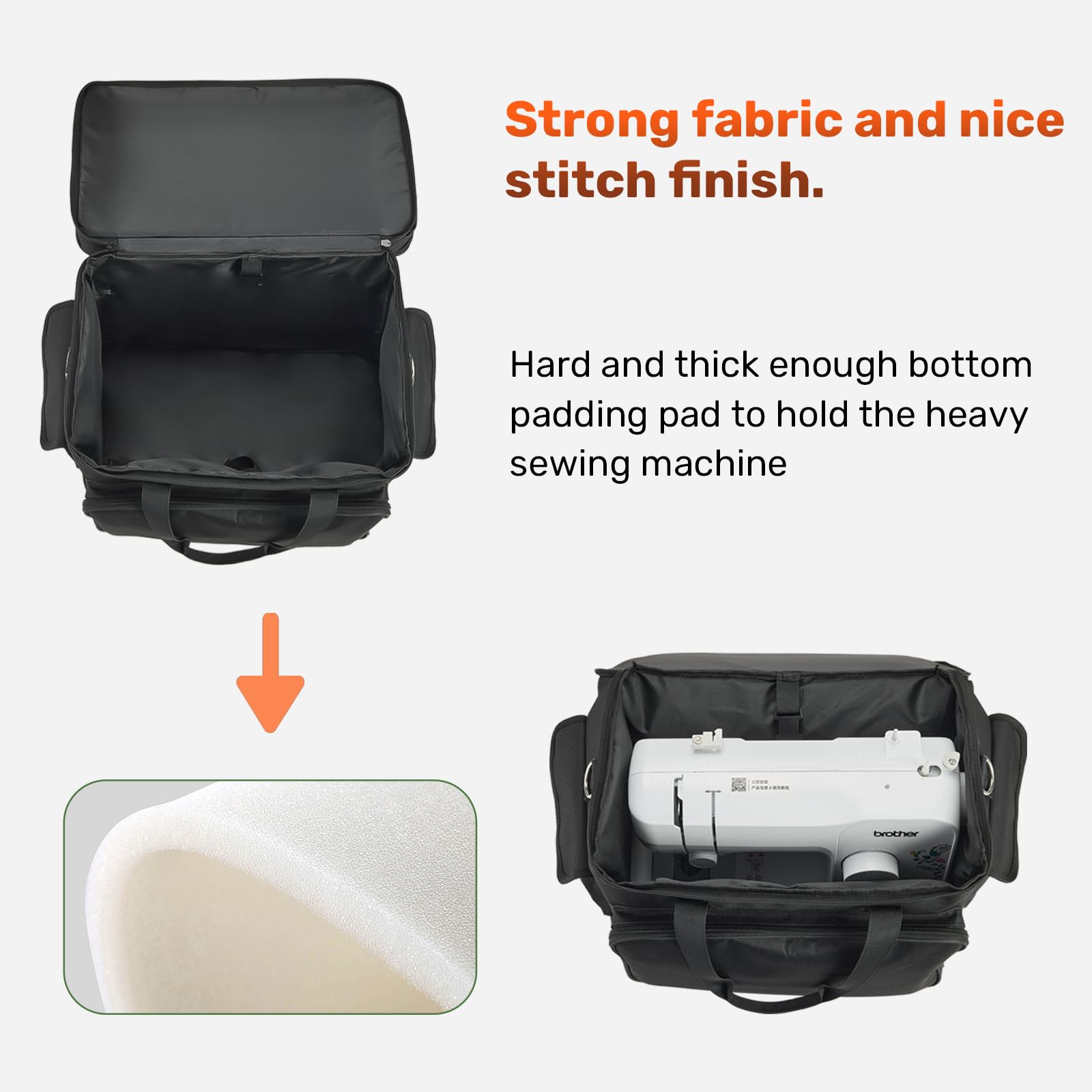 PENGDA 2 Layer Sewing Machine Case with Adjustable Shoulder Strap Sewing Machine Carrying Case Universal Tote Bag for Sewing Machine and Sewing Accessories Storage Black